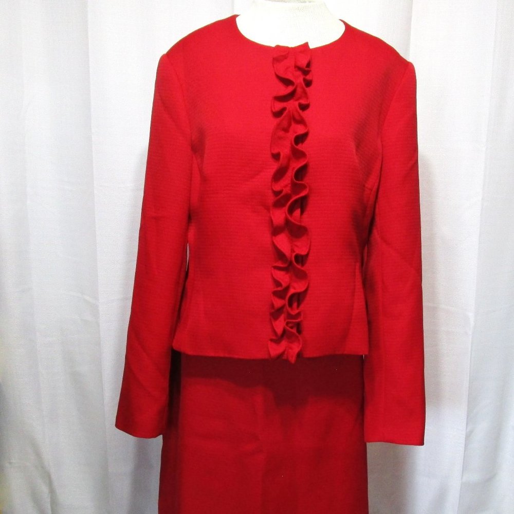 Vintage NYP Suits Red Dress Suit Set Skirt and Jacket Size 14 Long Sleeve Career